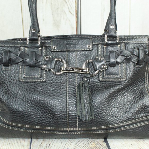 Coach Hamptons Black Pebbled Leather Braided Belt Purse Shoulder Handbag - Picture 3 of 12
